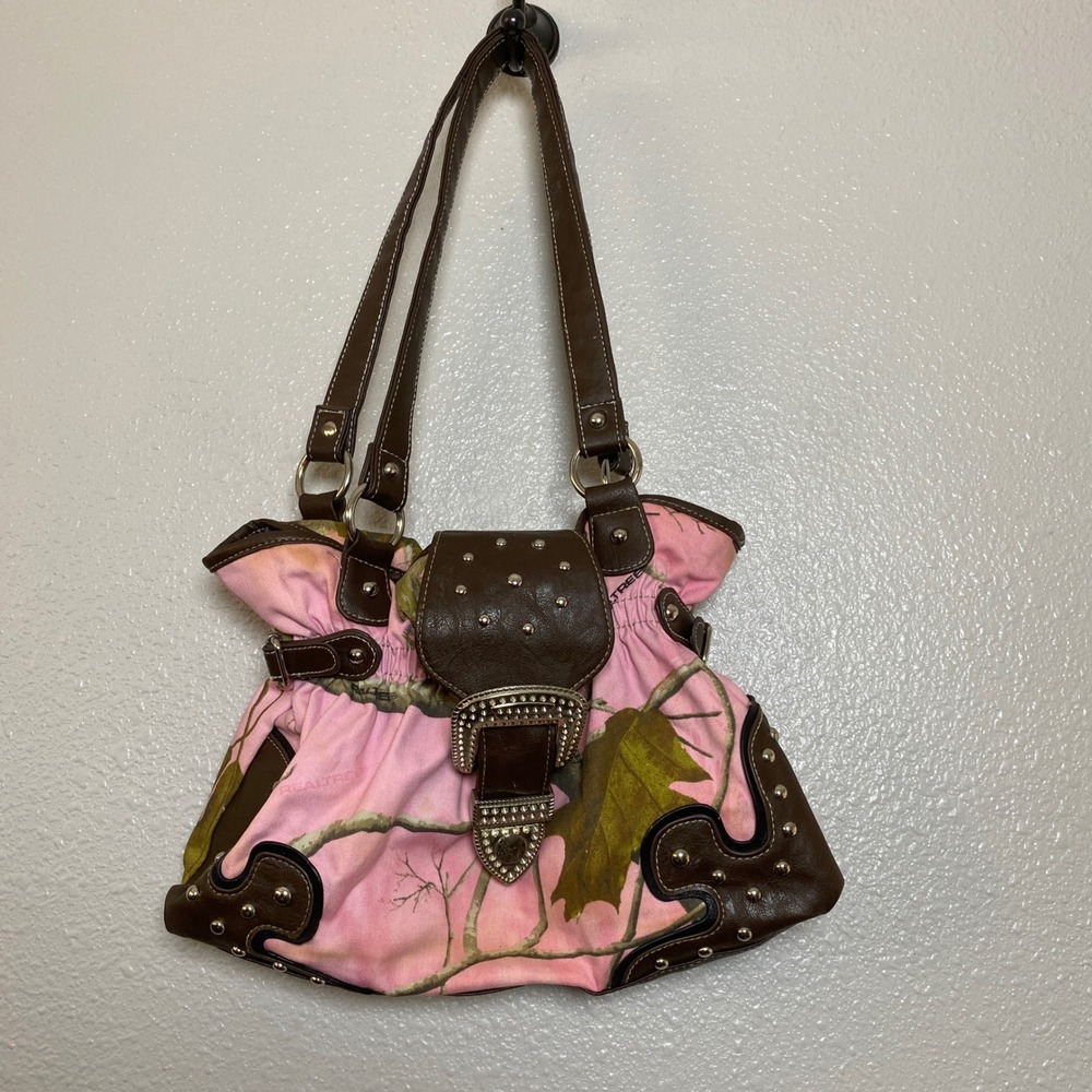 Realtree Pink Camoflauge Buckle Studded Shoulder Bag Y2K McBling Western 2000s
